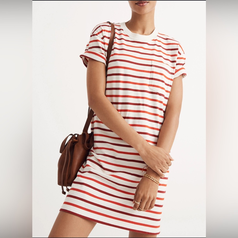 MADEWELL | Red and White Striped T-Shirt Dress